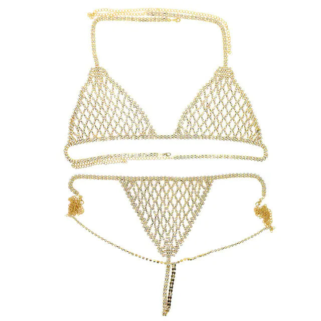 Exaggerated Rhinestone Body Chain for Nightclub Wear