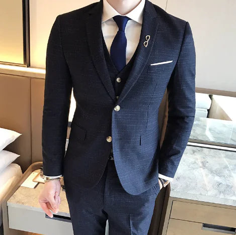 Men's Slim Fit Plaid Three-Piece Suit Set (Plus Size)