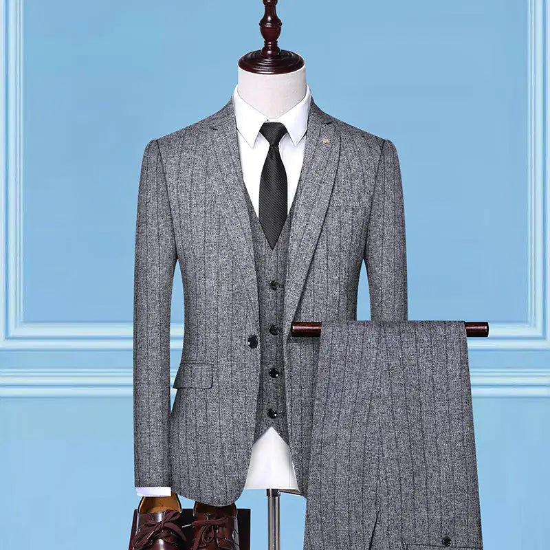Men's Spring Slim Fit 3-Piece Striped Suit Set