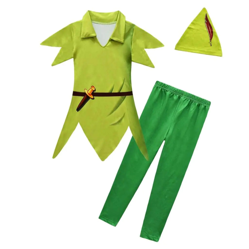 Dressy Daisy Peter Pan Costume with Hat for Little Boys Halloween Fancy Party Dress Up Outfit Set Size 8-10