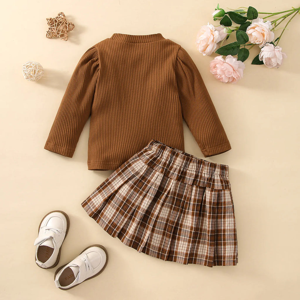 Korean Style Kids' Autumn Winter Plaid Dress Set