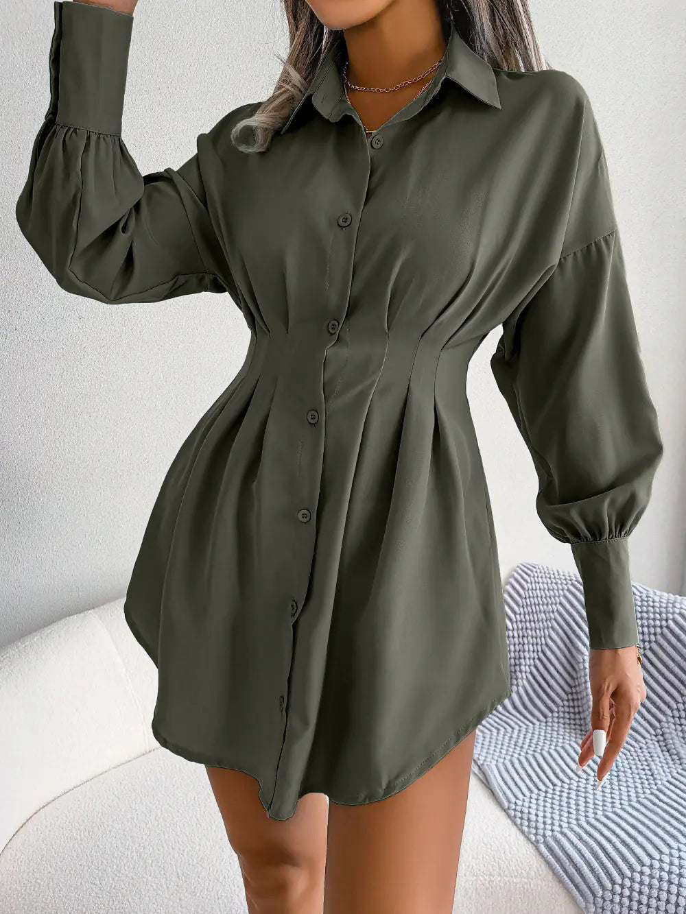 Asymmetrical Lantern Sleeves Waist Dress