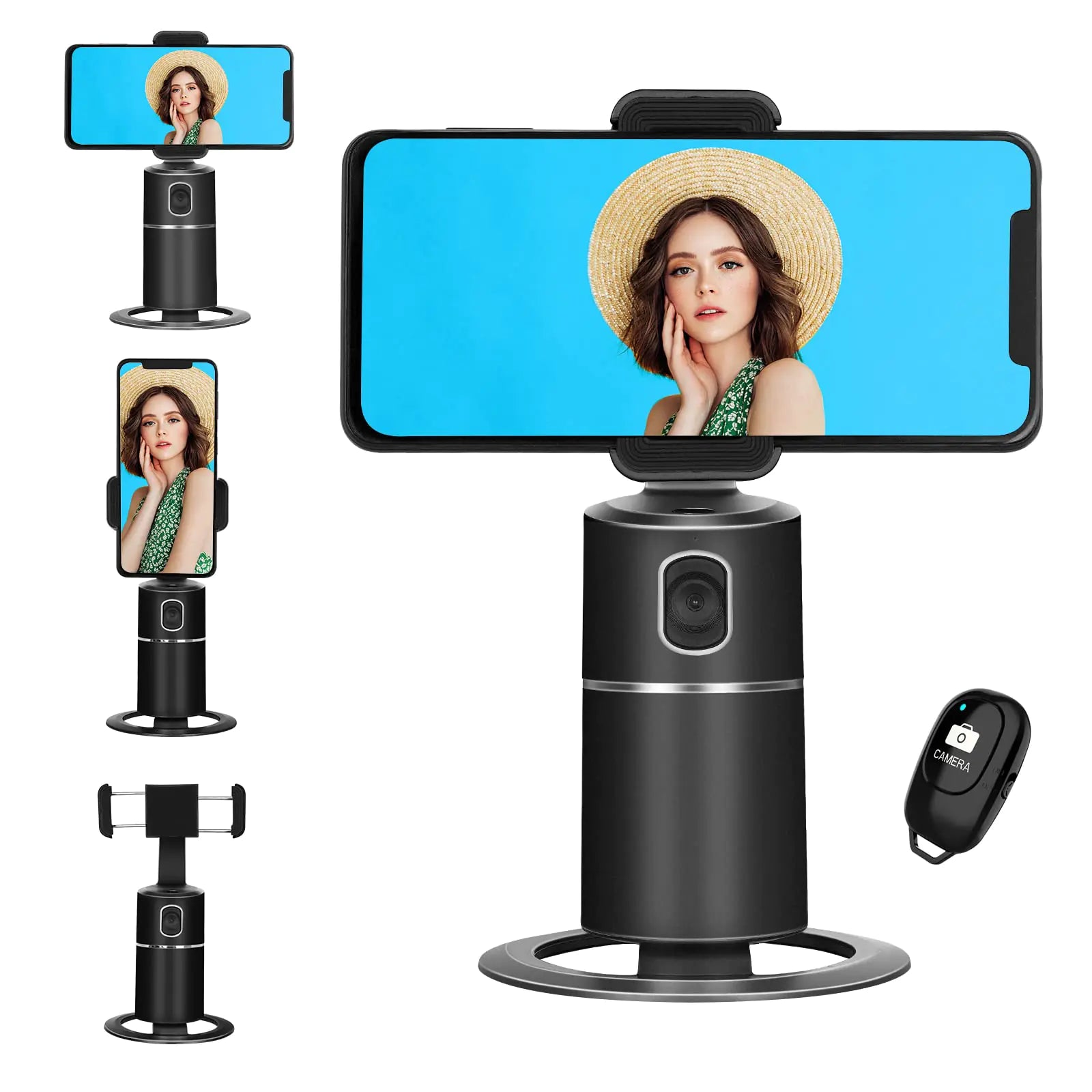 Auto Face Tracking Phone Tripod Holder No App Required 360° Rotation Body Phone Track Camera Mount for Live Vlog Streaming Video Phone Shooting Live Chat with Remote Control and Rechargeable Battery