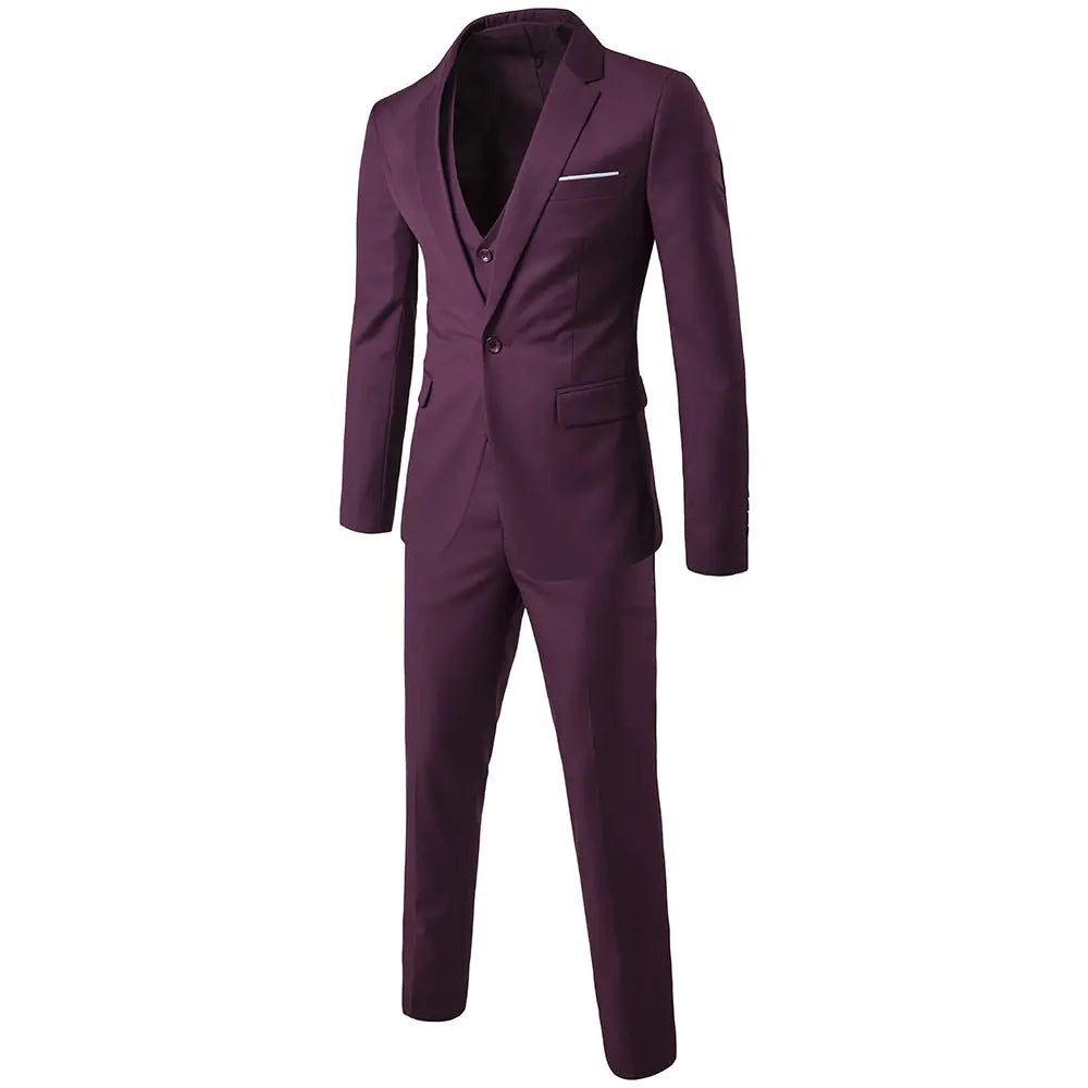Men's Slim Fit Solid Color Business Suit Set (3 Pieces)