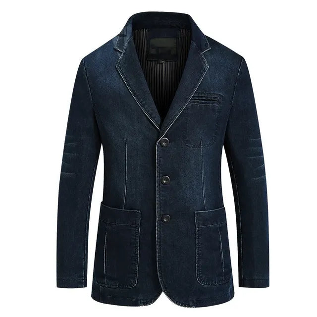 2024 Men's Slim Fit Denim Suit Jacket for Casual & Formal