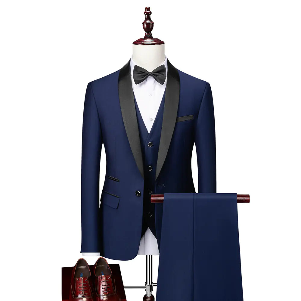 Men's Slim Fit Three-Piece Wedding Suit in Burgundy
