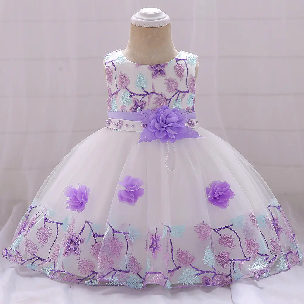 Kids' Tulle Wedding Dress with Floral Embroidery
