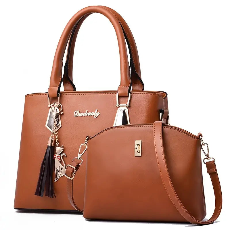 Fashionable Women's PU Handbag and Crossbody Purse Set