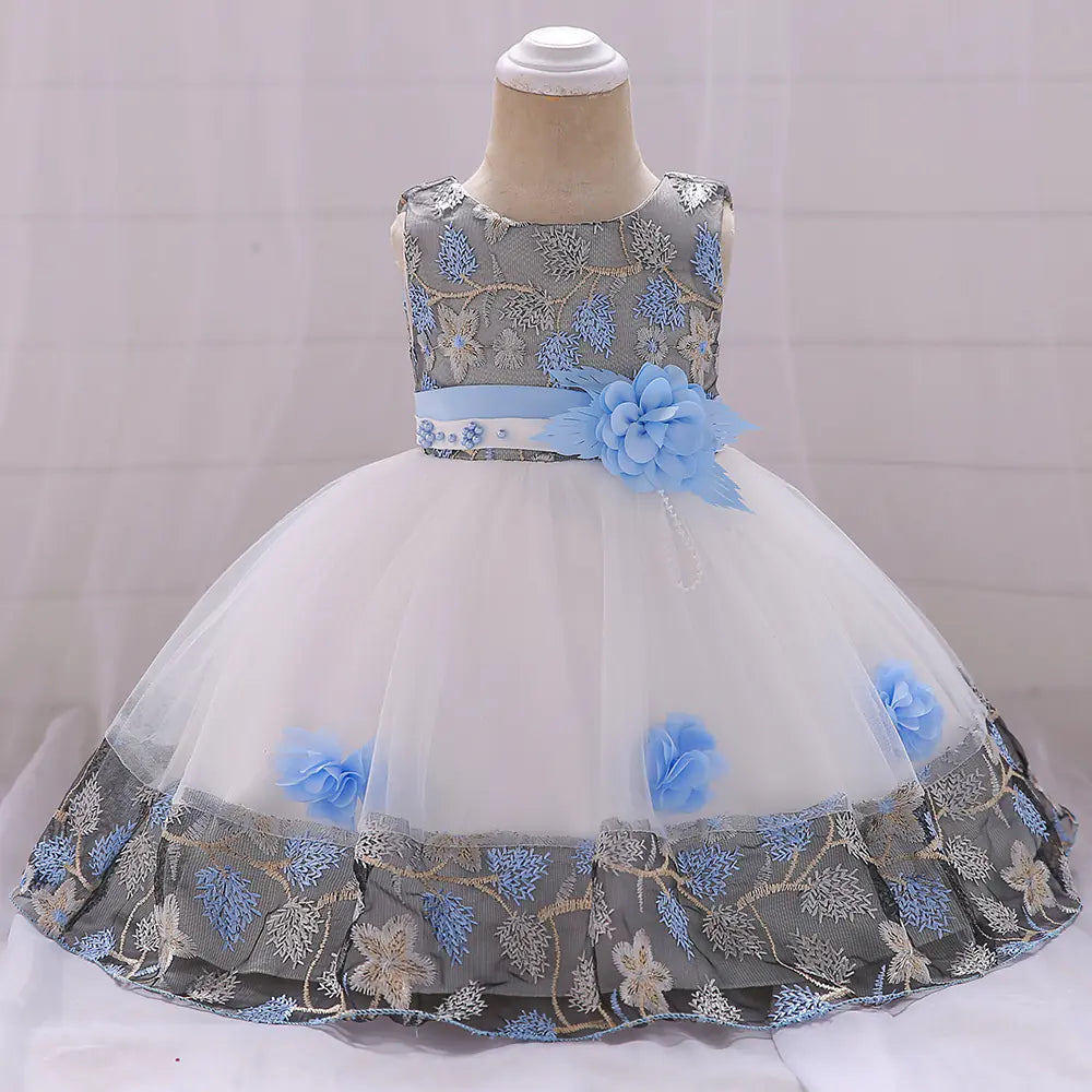 Kids' Tulle Wedding Dress with Floral Embroidery
