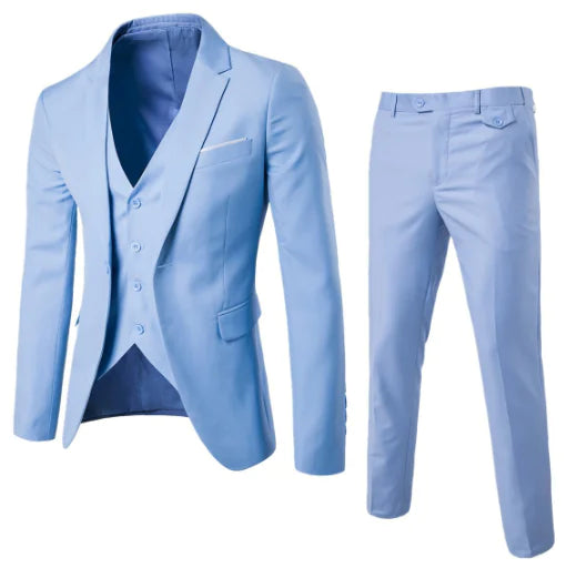 Men's Slim Fit Solid Color Business Suit Set (3 Pieces)