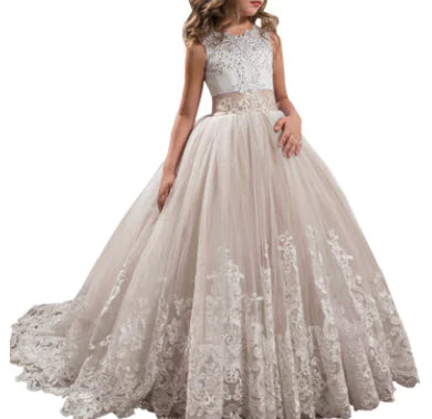 Girls' Lace Wedding Dress, Princess Gown for Kids