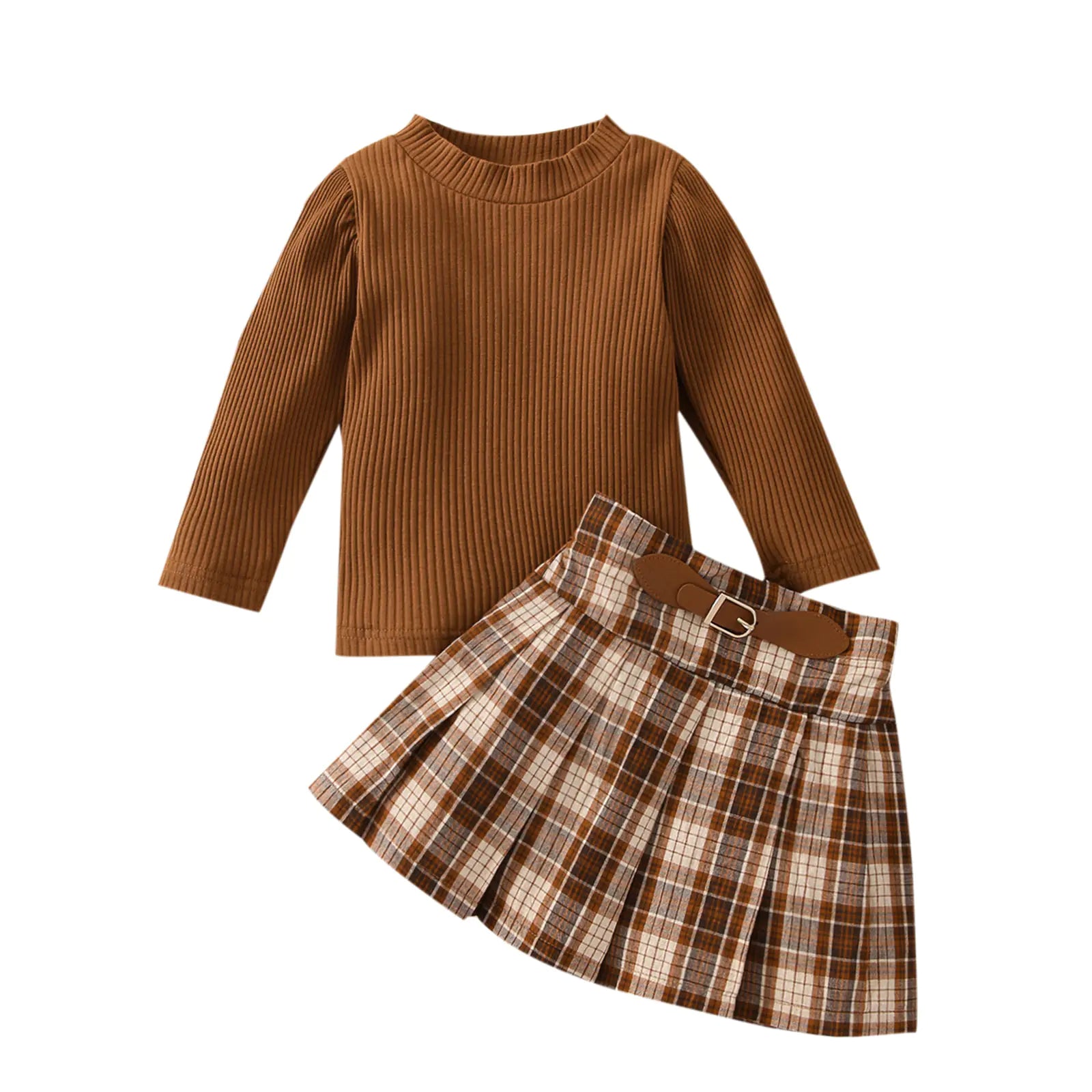 Korean Style Kids' Autumn Winter Plaid Dress Set