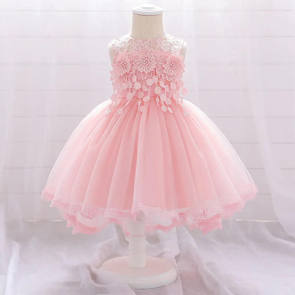 Lace Flower Pearl Flower Girl Dress for Kids
