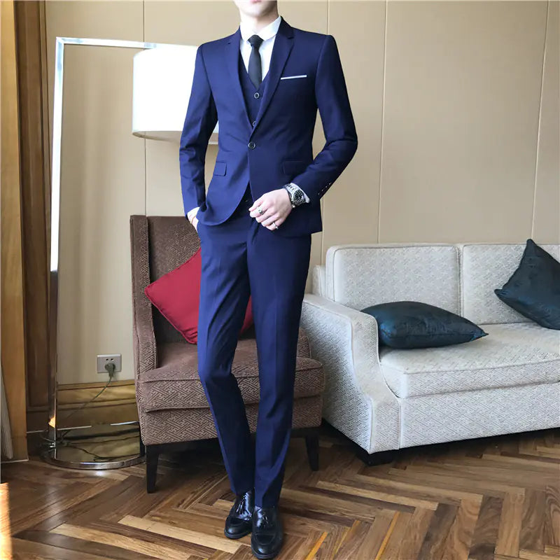 Men's Slim Fit Solid Color Wedding Suit Set
