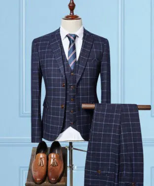 Men's Business 3-Piece Checkered Suit Set