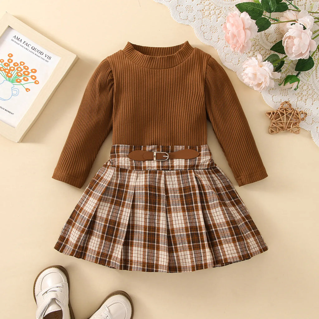 Korean Style Kids' Autumn Winter Plaid Dress Set