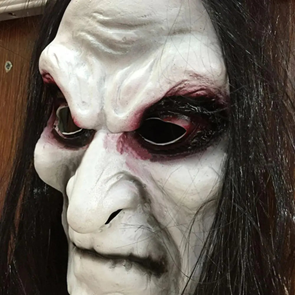 Halloween Long-Haired Horror Mask with Blood Design