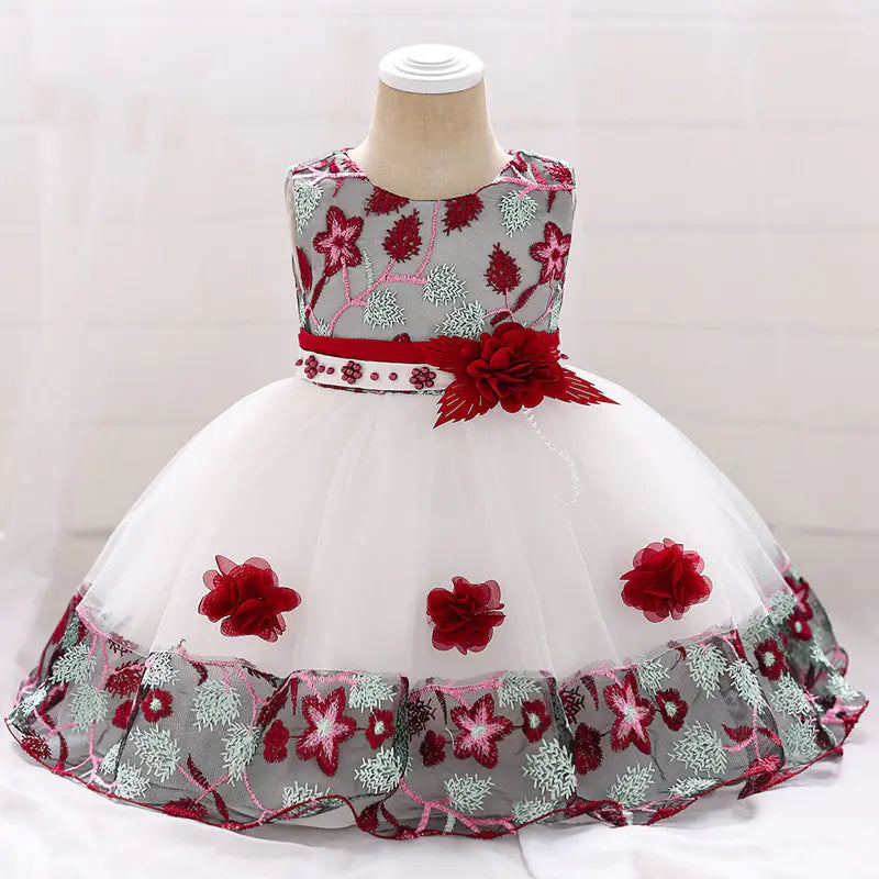 Kids' Tulle Wedding Dress with Floral Embroidery