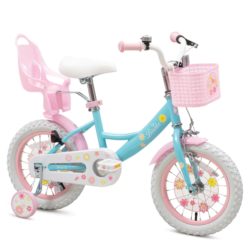 Bixike Girls Bike with Basket for Toddlers and Kids Aged 3-14 Years Old 14 16 18 Inch with Training Wheels & Doll Seat 20 Inch with Kickstand & Rear Rack Princess Style Bicycle for Gift