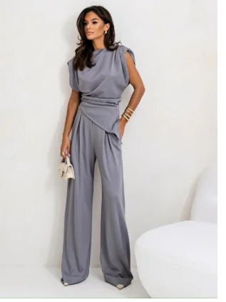 Elegant Women's Summer Two-Piece Set with Wide Pants