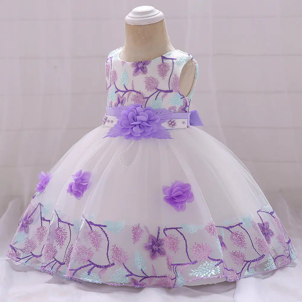 Kids' Tulle Wedding Dress with Floral Embroidery