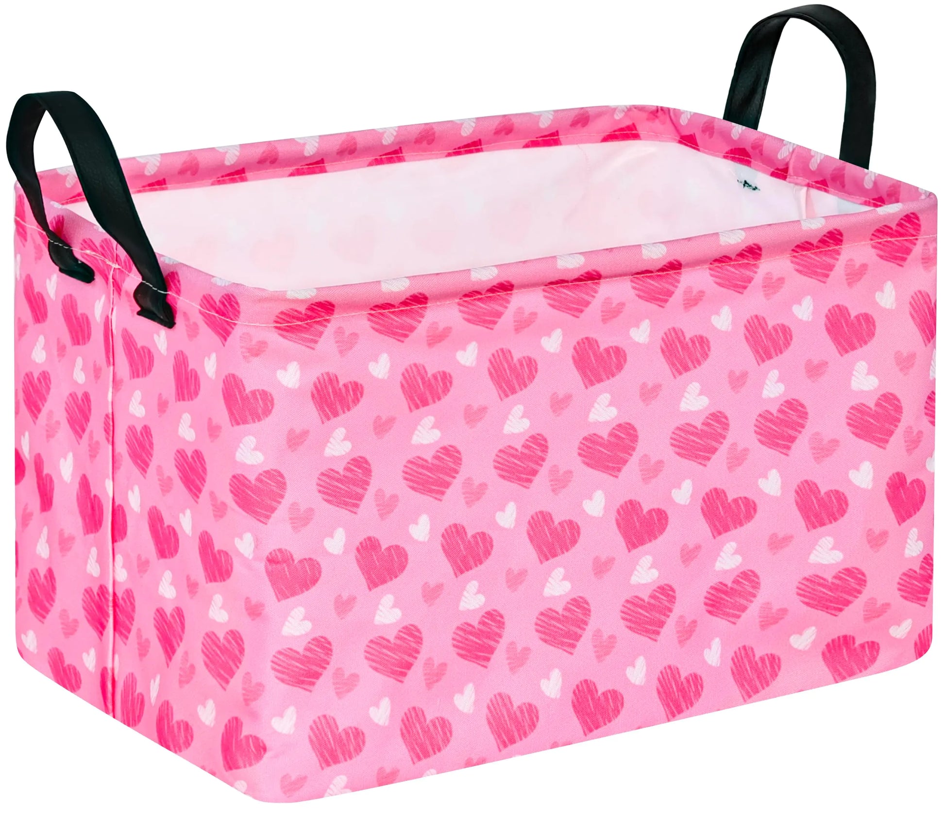 MAIZMZ Heart Print Basket Valentines Day Basket Empty Gift Basket with Handles Closet Shelf Storage basket Organizer Bins Girls Nursery hamper Kids Toys Books Box Room Decor