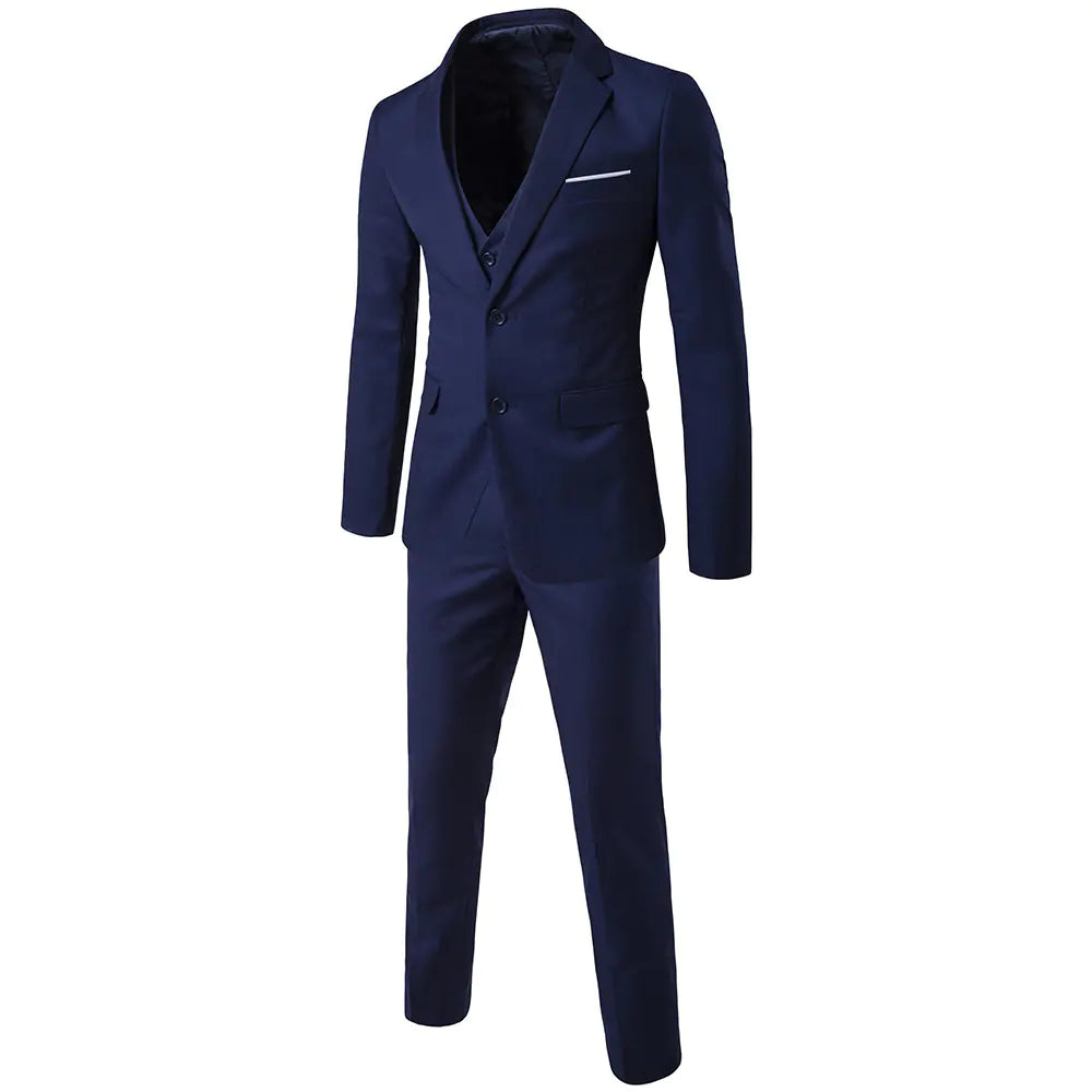 Men's Slim Fit Solid Color Business Suit Set (3 Pieces)