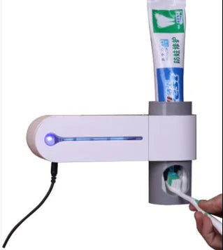 2-in-1 UV Toothbrush Holder with Automatic Toothpaste Dispenser