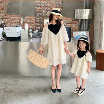 One-Piece Shoulder Strap Dress for Mothers and Kids