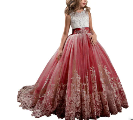 Girls' Lace Wedding Dress, Princess Gown for Kids