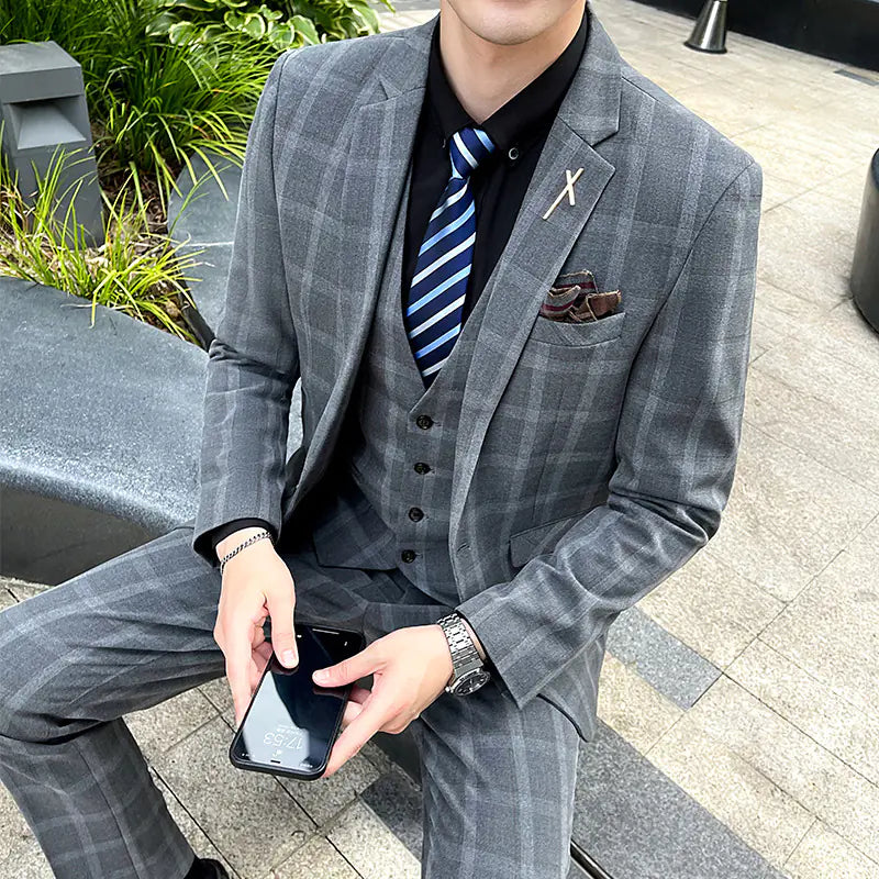 Men's Slim Fit Business Suit Set - Autumn New Style