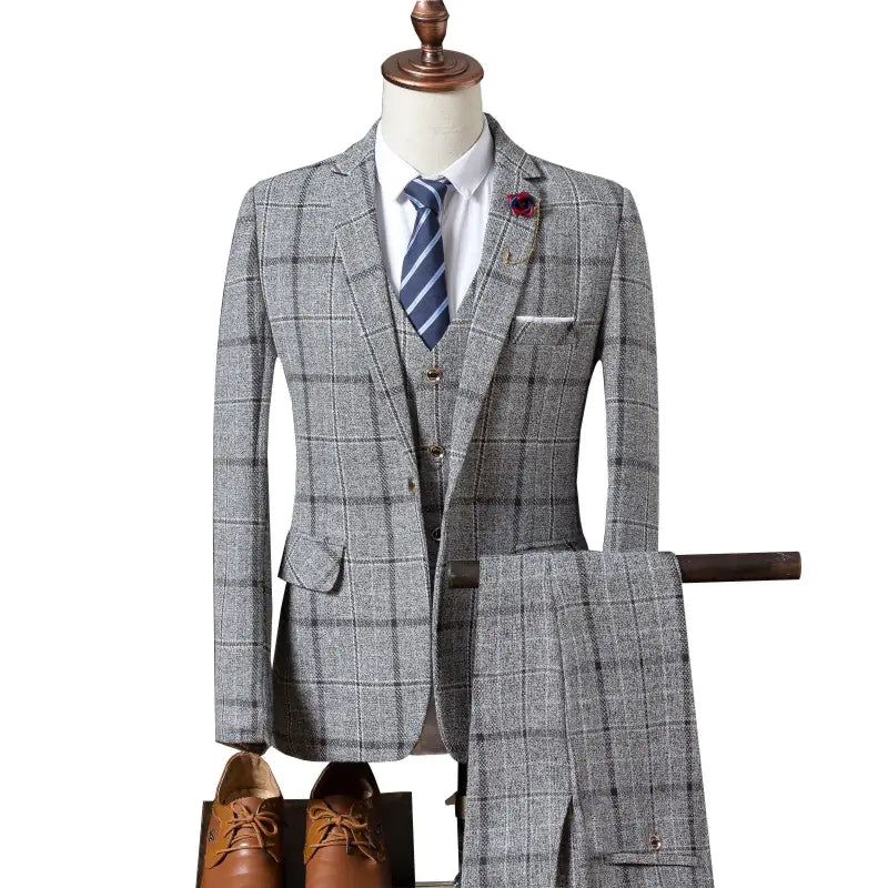 Men's Slim Fit Plaid Suit Set - Stylish Casual Attire