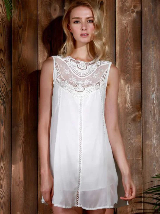 Lace Panel Chiffon Sleeveless Dress