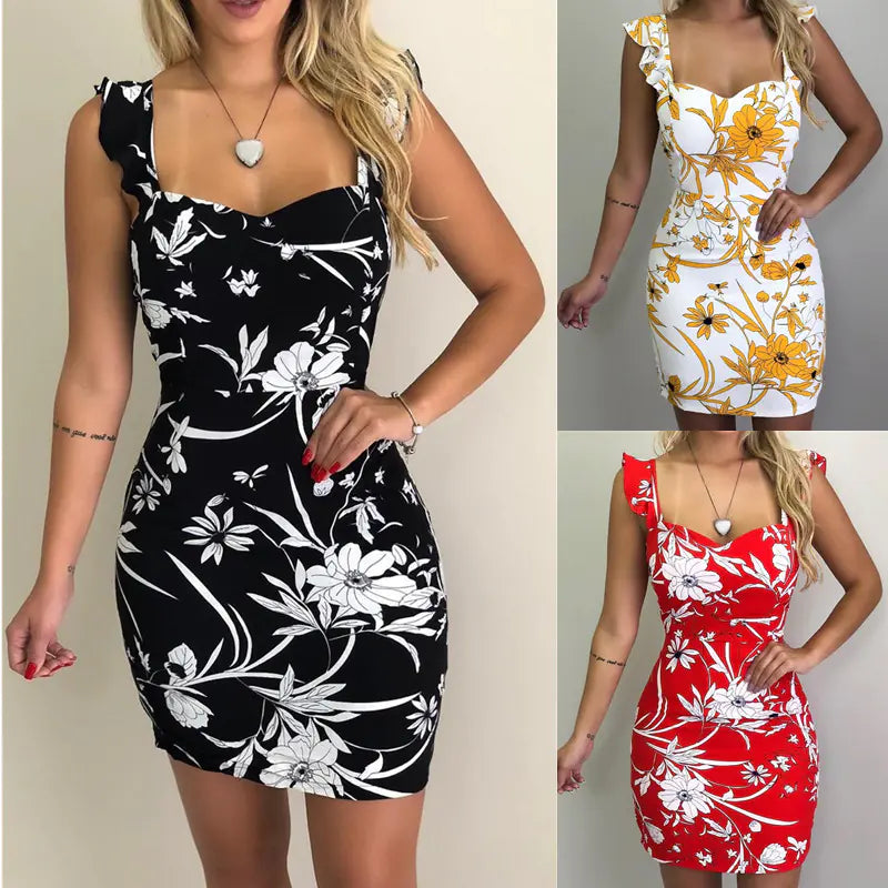 Sleeveless Floral Backless Bodycon Dress