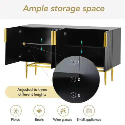 Modern And Elegant 4-door Sideboard Buffet Cabinet With Gold Metal Handle