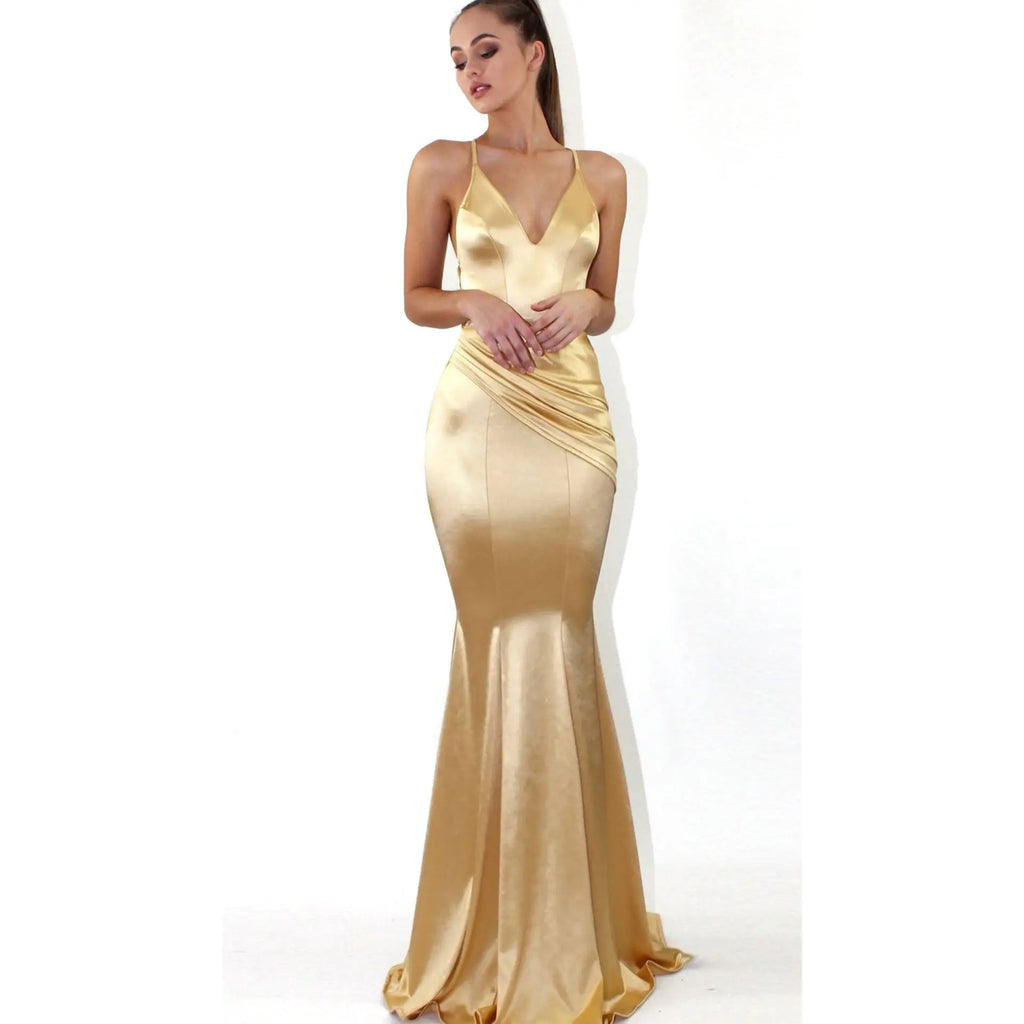 Gold Backless Evening Dress - Sexy Formal Gown