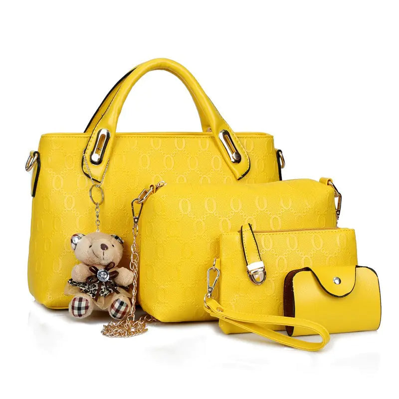 Classic Women's Purse Set with Bear Pendant Handbag