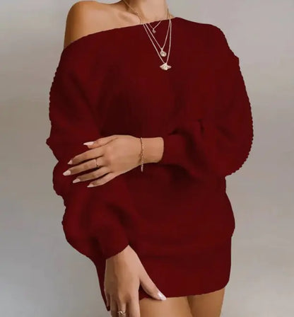 Off Shoulder Knitted Sweater Dress