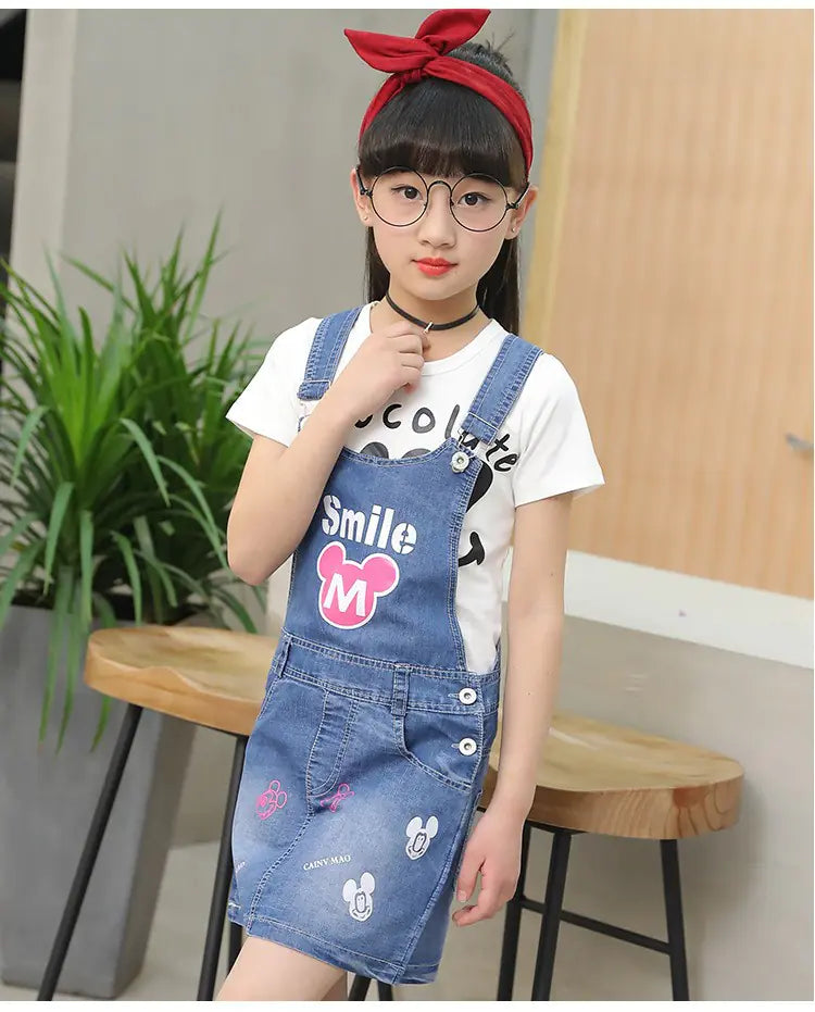 2024 Summer Girls' Denim Suspender Dress for Kids