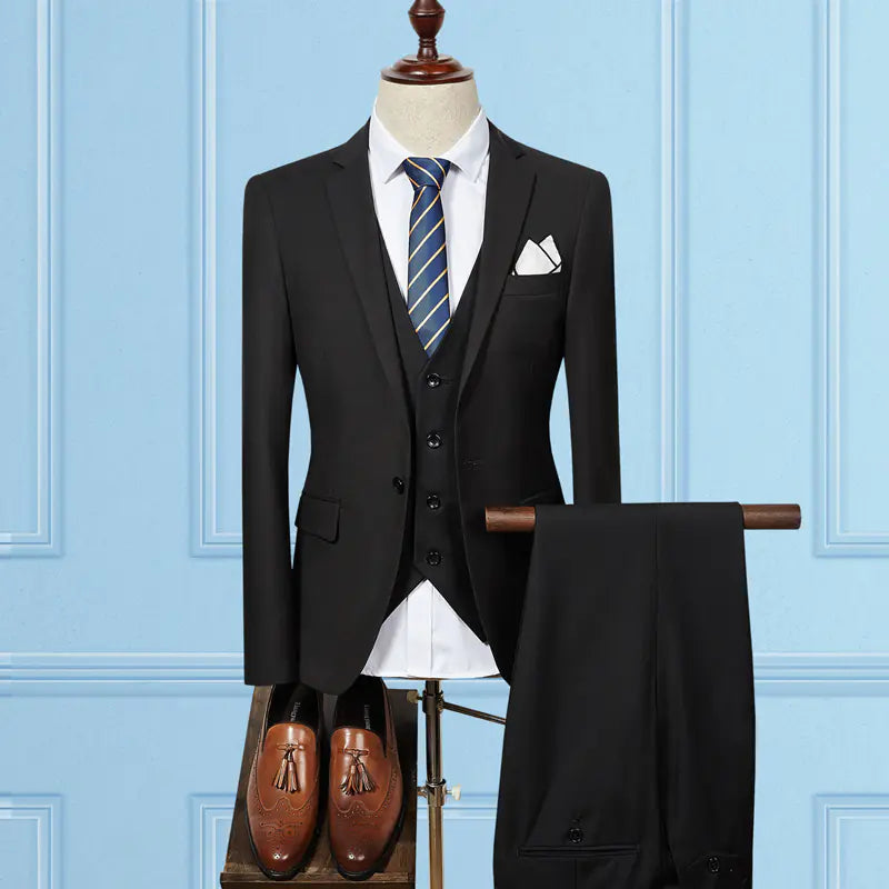 Men's Slim Fit Three-Piece Suit for Business and Weddings