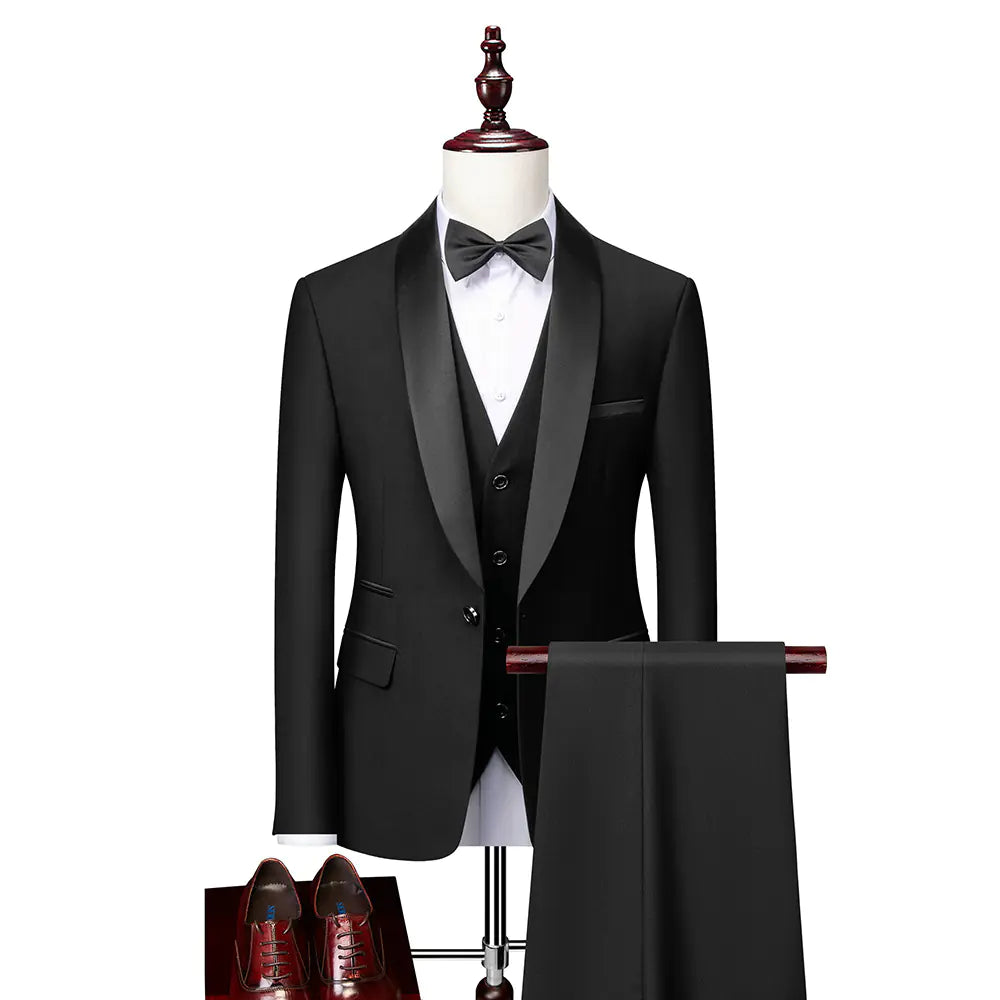 Men's Slim Fit Three-Piece Wedding Suit in Burgundy