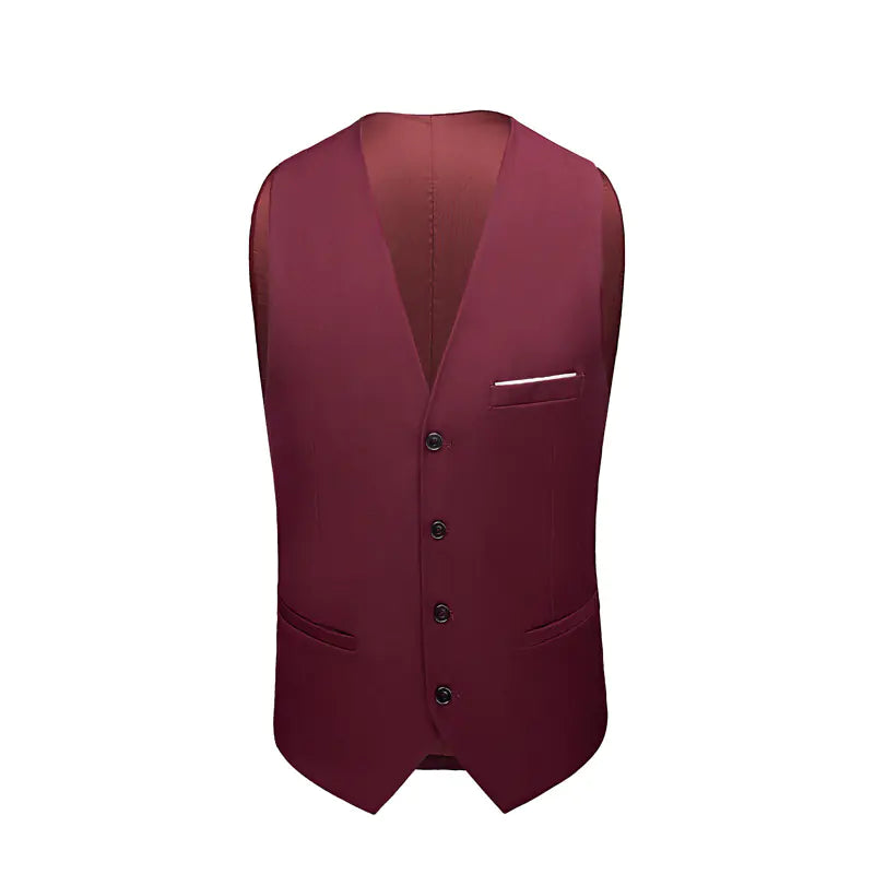 Burgundy Three-Piece Men's Suit with Slim Fit Design