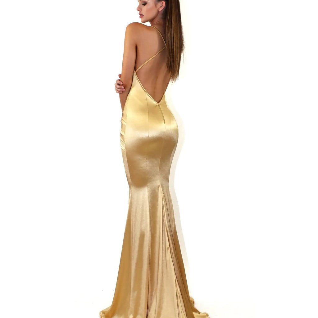Gold Backless Evening Dress - Sexy Formal Gown