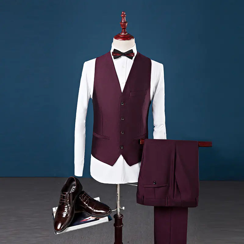 Men's Three-Piece Wedding Suit with Notch Lapel