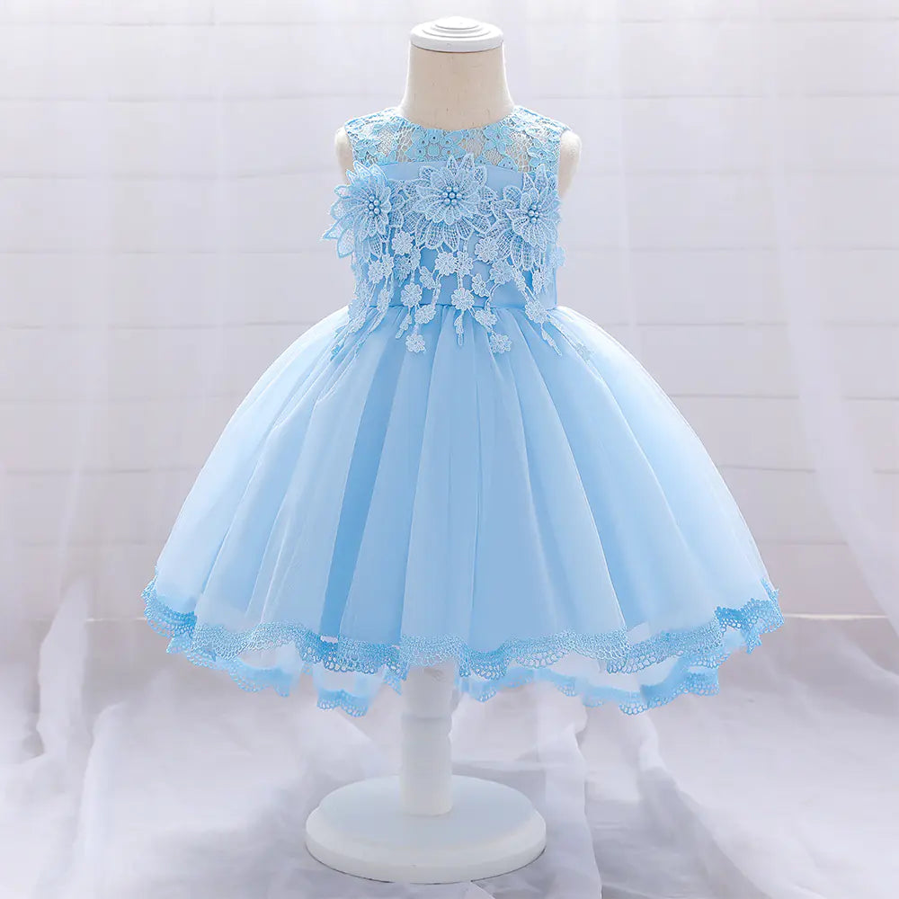 Lace Flower Pearl Flower Girl Dress for Kids