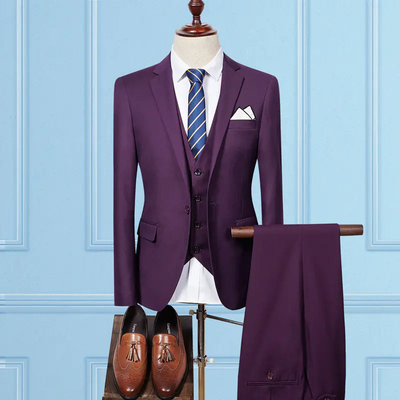 Men's Slim Fit Three-Piece Suit for Business and Weddings