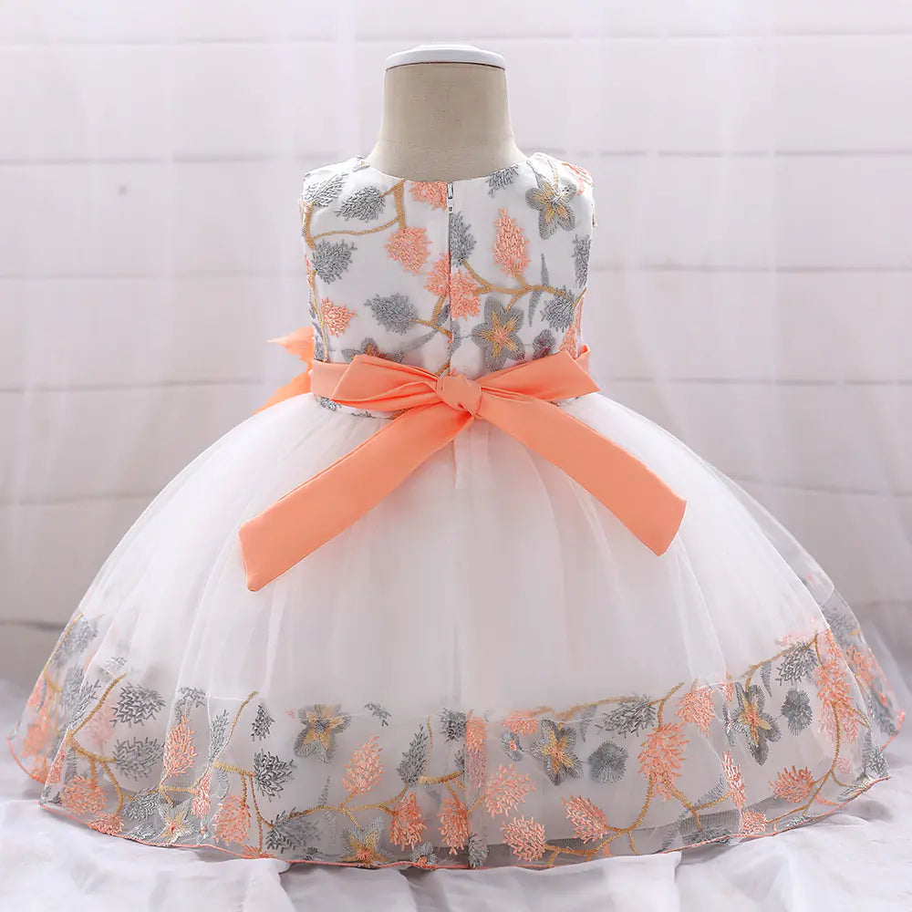 Kids' Tulle Wedding Dress with Floral Embroidery