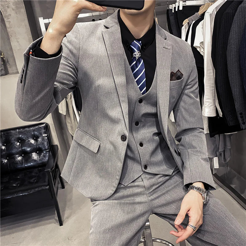 Slim Fit One-Button Business Three-Piece Suit