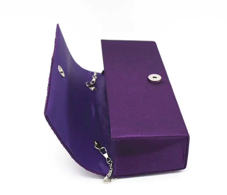 Black Satin Silk Evening Clutch Purse for Women