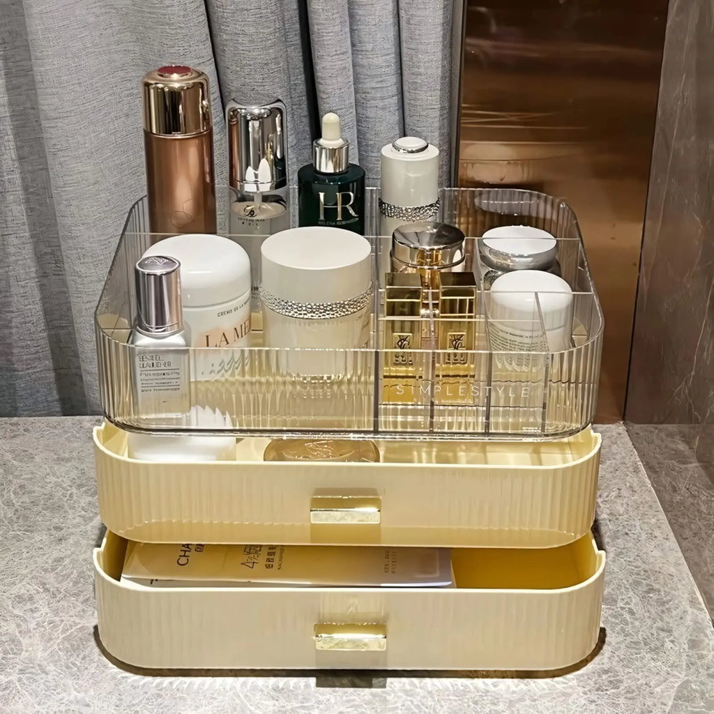 Makeup Organizer with Stackable Drawers Bathroom Countertop Vanity Organizers and Storage Ideal for Desk and Dresser Great for Cosmetics skin Care Lipsticks Nail Care -White